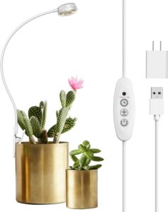 SANSI Grow Lights for Indoor Plants, Pot Clip LED Plant Lights for Indoor Growing, Full Spectrum, Plant Lamp with 4-Level Dimmable, Auto On Off 3 6 12 Hrs Timer for Succulents, Small Plant, White, 5V