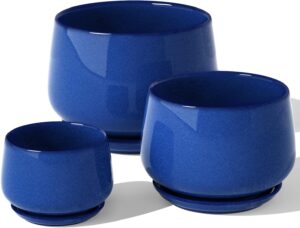 Ceramic Planters with Drainage Hole and Saucer – 3 Pcs 