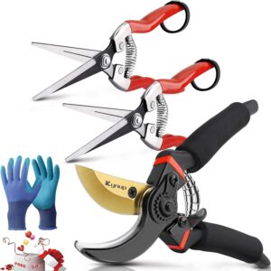 Kynup 3Pack Pruning Shears, Garden Shears, Stainless Steel Pruning Shears for Gardening, Gardening Shears, Garden Scissors,Garden Clippers, Gardening Tools with Gloves, Soft Grip Handle