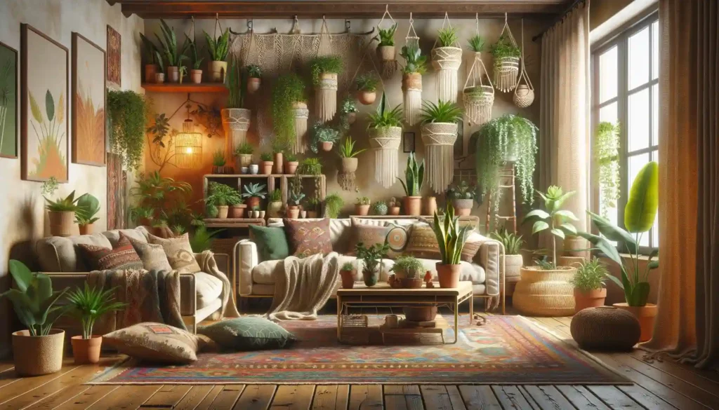 Boho Chic Meets Green Oasis: 2024’s Hottest Home Trend Combines Bohemian Styles with Lush Houseplants 2